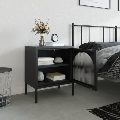 vidaXL Nightstand Black 50x35x60 cm Glass and Steel 3