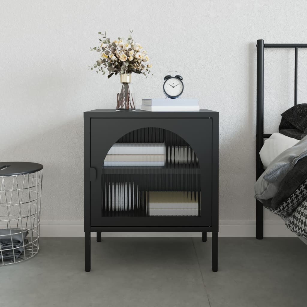 vidaXL Nightstand Black 50x35x60 cm Glass and Steel 1