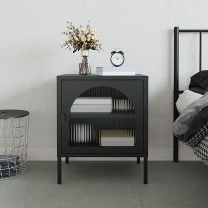 vidaXL Nightstand Black 50x35x60 cm Glass and Steel 1