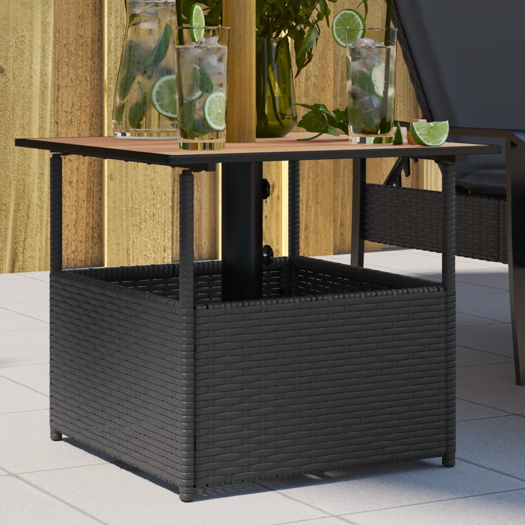 Garden Table with Parasol Hole 55x55x46,5 cm Poly Rattan Black