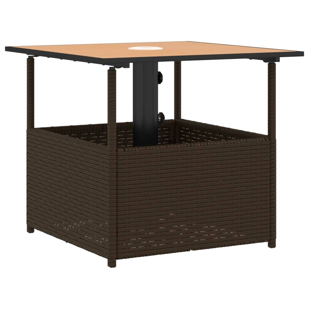 vidaXL Garden Table with Parasol Hole Brown 55x55x46.5 cm Poly Rattan 2