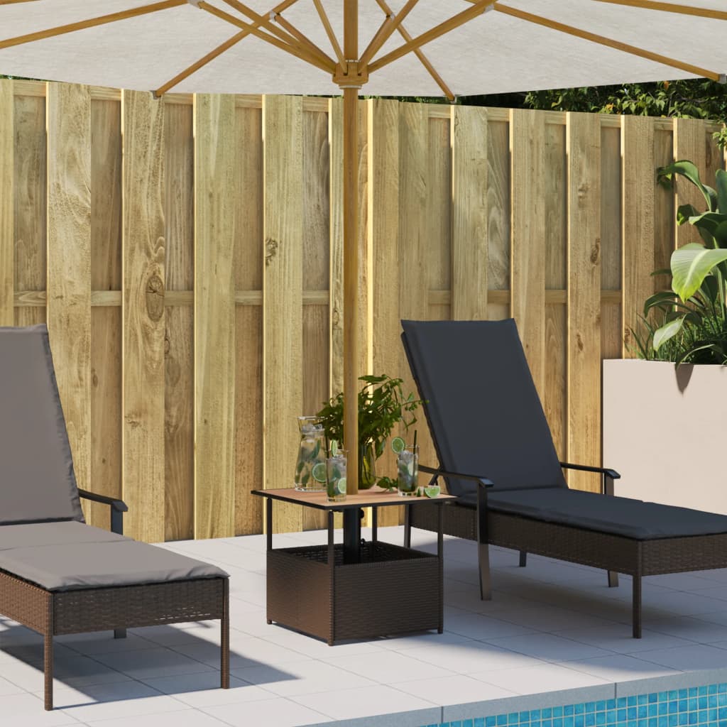 vidaXL Garden Table with Parasol Hole Brown 55x55x46.5 cm Poly Rattan 3
