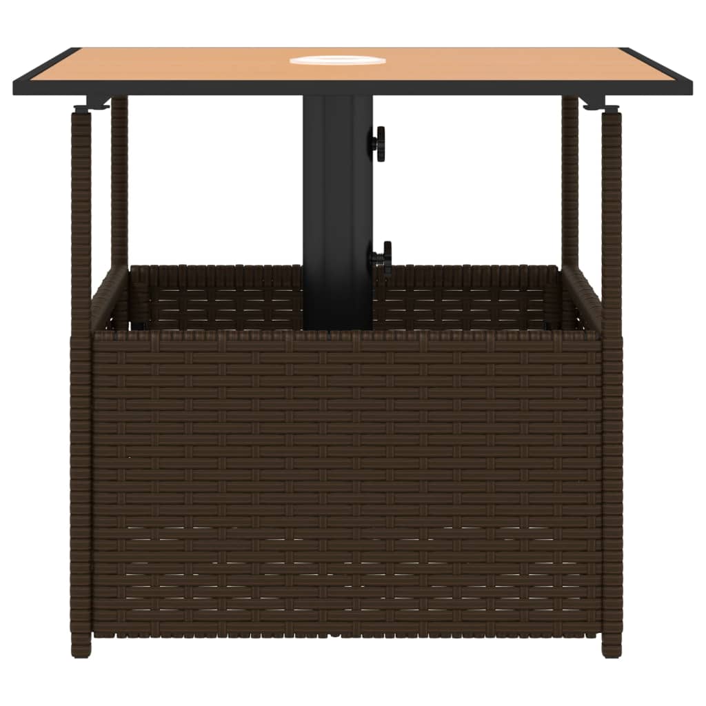 vidaXL Garden Table with Parasol Hole Brown 55x55x46.5 cm Poly Rattan 5