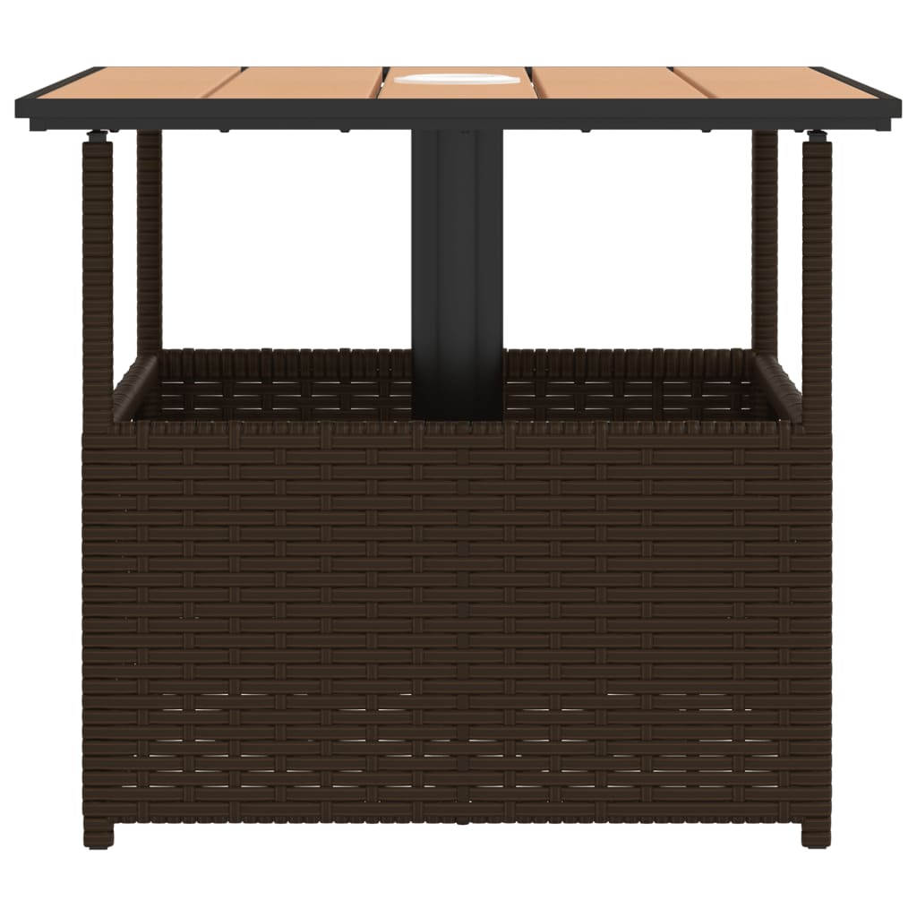 vidaXL Garden Table with Parasol Hole Brown 55x55x46.5 cm Poly Rattan 6