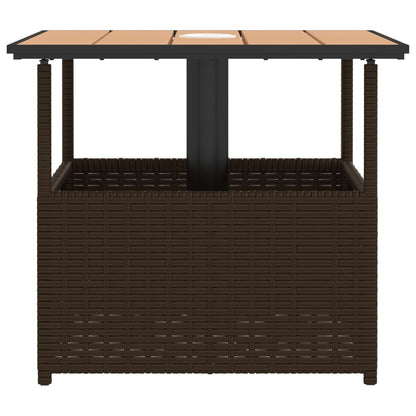 vidaXL Garden Table with Parasol Hole Brown 55x55x46.5 cm Poly Rattan 6