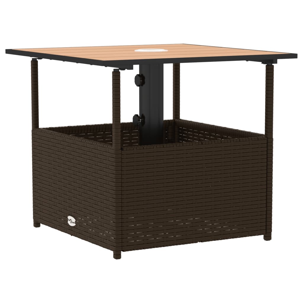 Garden Table with Parasol Hole 55x55x46,5 cm Poly Rattan Brown
