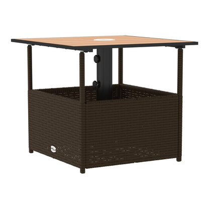 Garden Table with Parasol Hole 55x55x46,5 cm Poly Rattan Brown