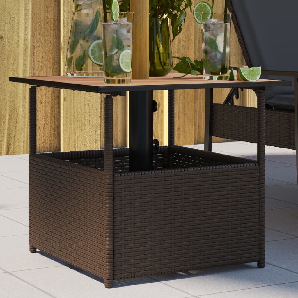 vidaXL Garden Table with Parasol Hole Brown 55x55x46.5 cm Poly Rattan 1