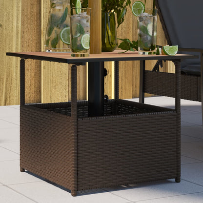 vidaXL Garden Table with Parasol Hole Brown 55x55x46.5 cm Poly Rattan 1