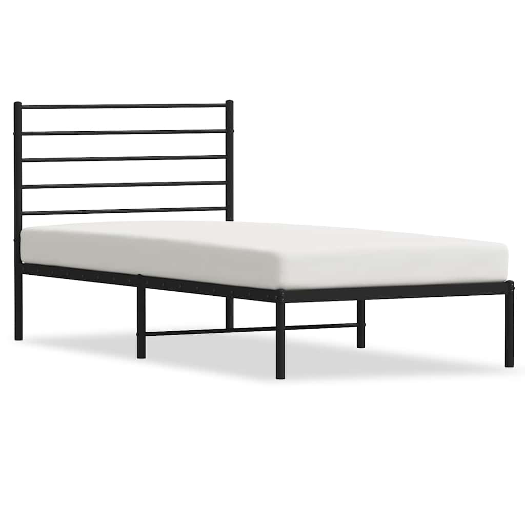 vidaXL Metal Bed Frame without Mattress with Headboard Black 90x190cm 2