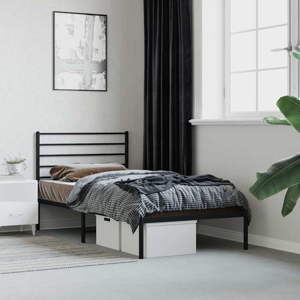 vidaXL Metal Bed Frame without Mattress with Headboard Black 90x190cm 1