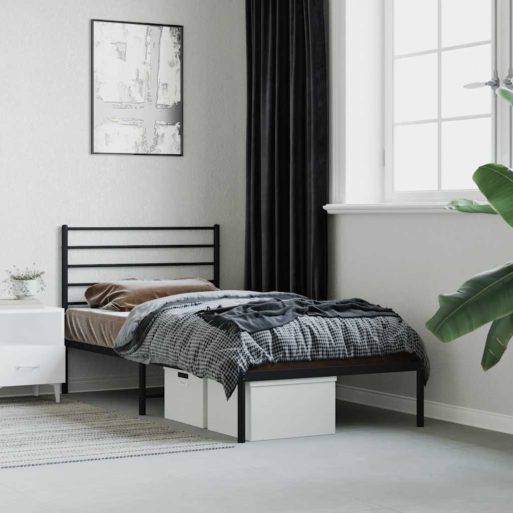vidaXL Metal Bed Frame without Mattress with Headboard Black 90x200cm 1