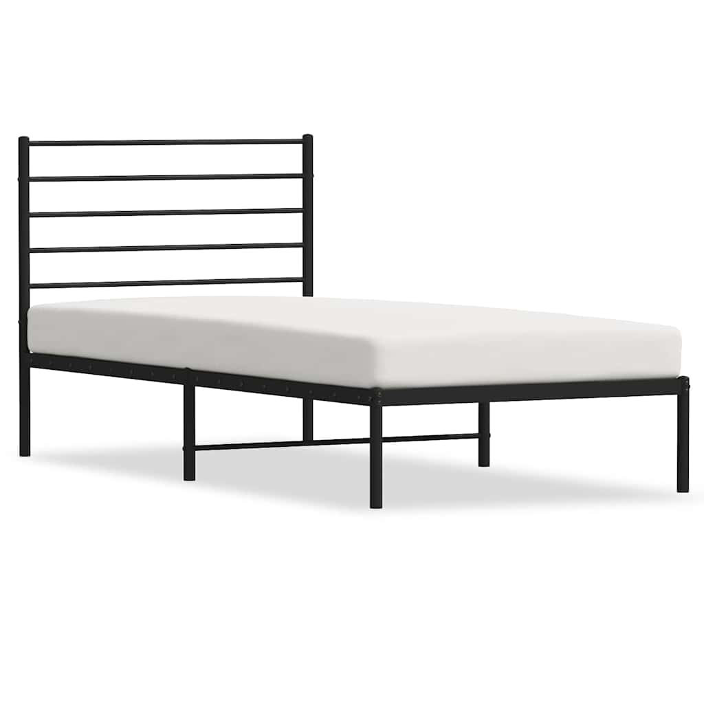 vidaXL Metal Bed Frame without Mattress with Headboard Black 100x200cm 2