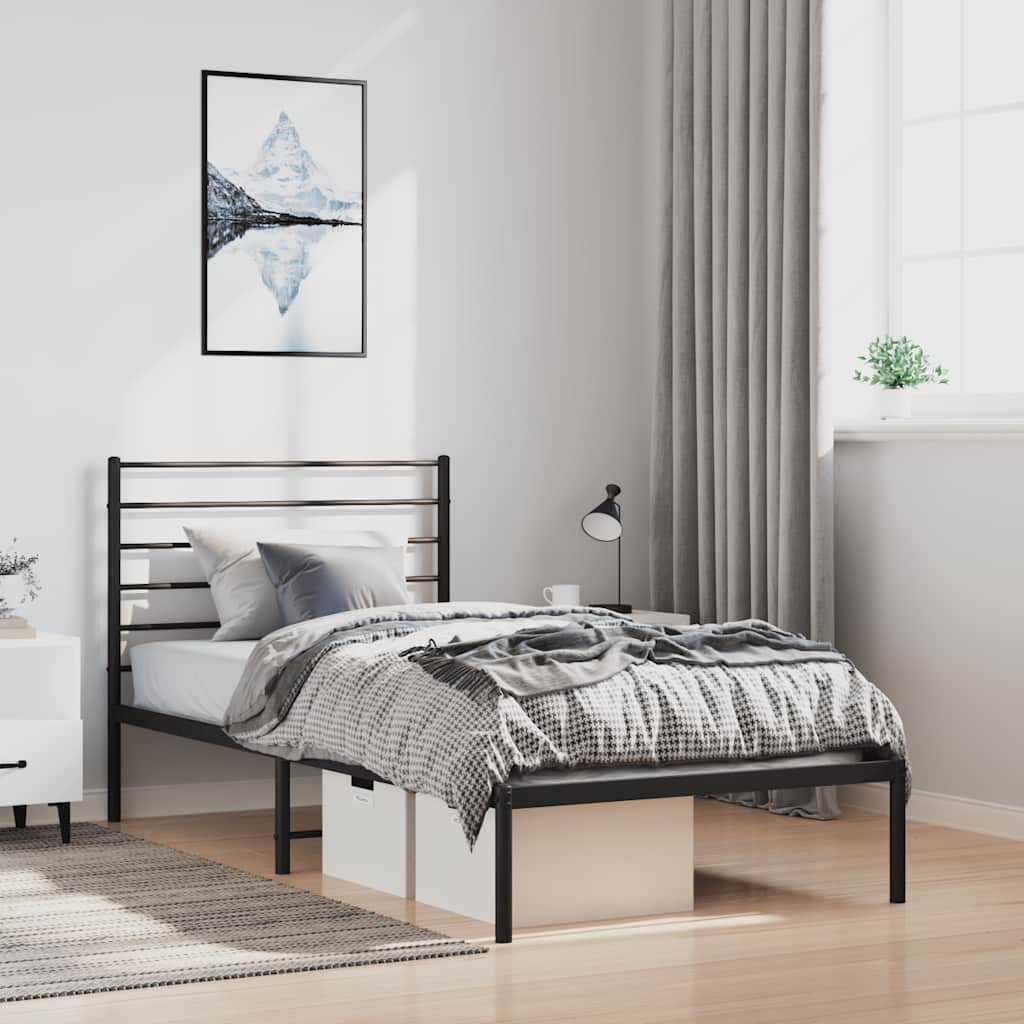 vidaXL Metal Bed Frame without Mattress with Headboard Black 100x200cm 1
