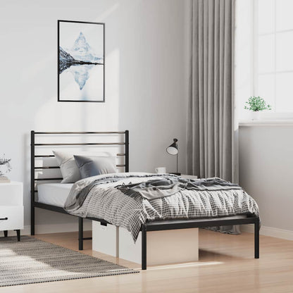 vidaXL Metal Bed Frame without Mattress with Headboard Black 100x200cm 1