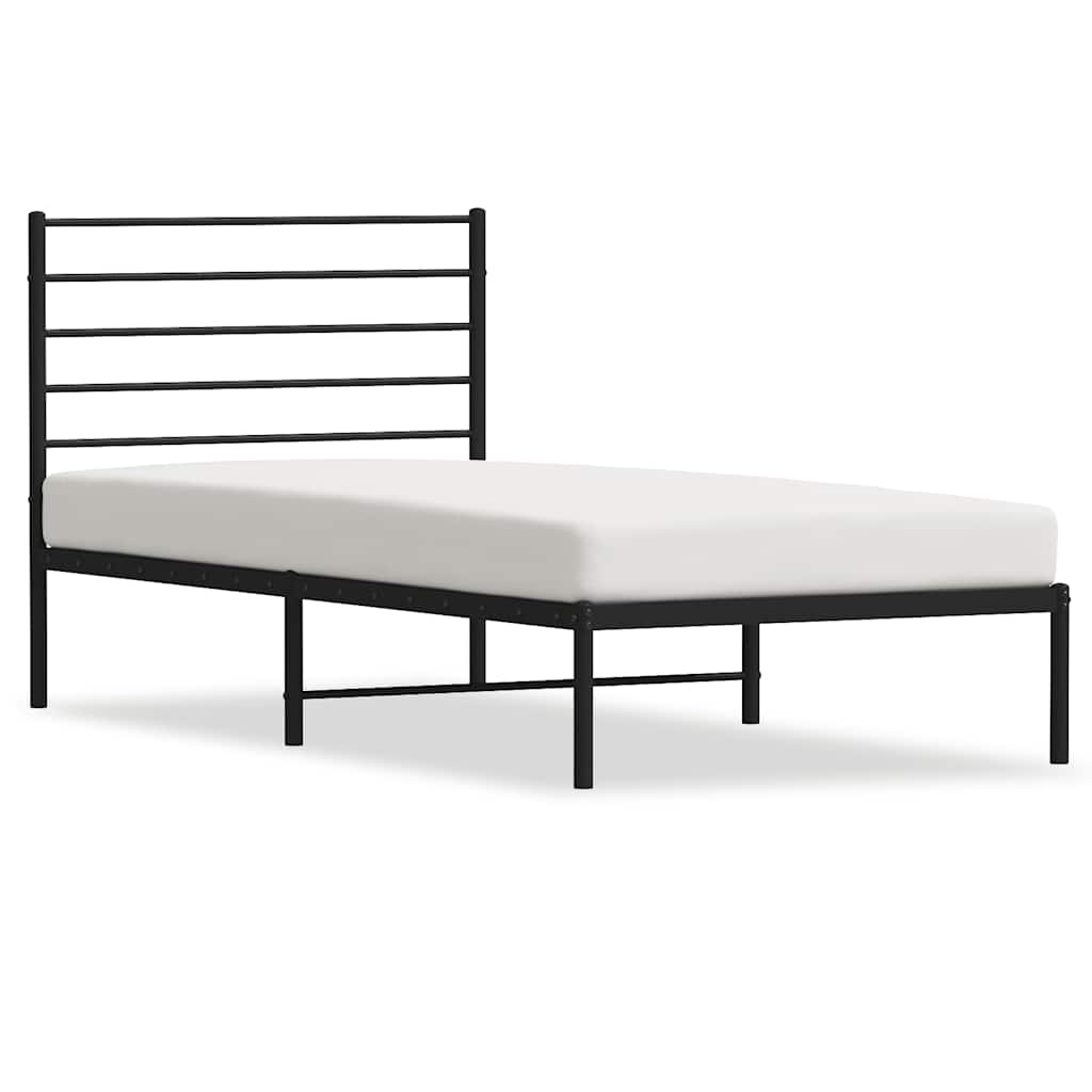 vidaXL Metal Bed Frame without Mattress with Headboard Black 107x203cm 2