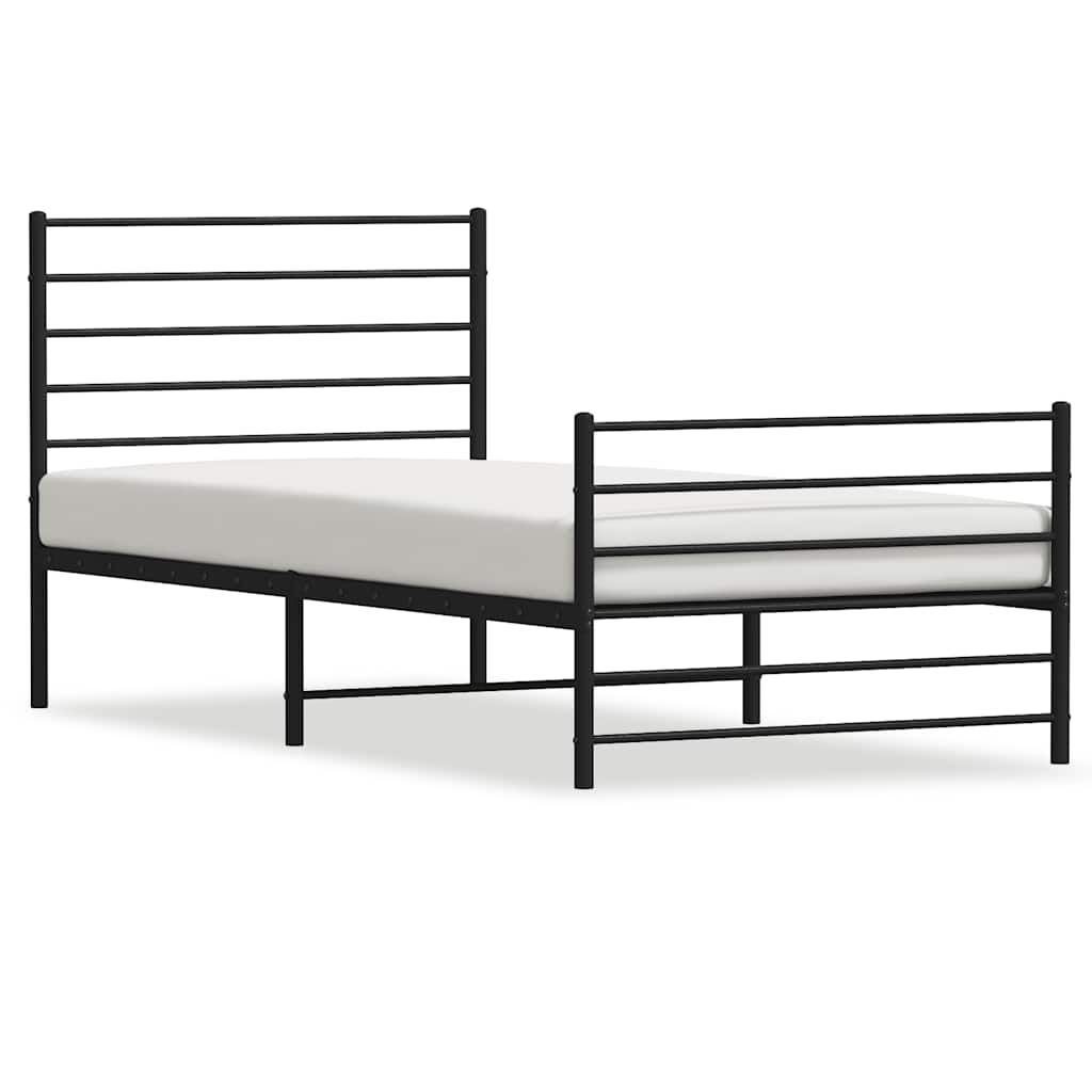 vidaXL Metal Bed Frame without Mattress with Footboard Black 90x200cm 2