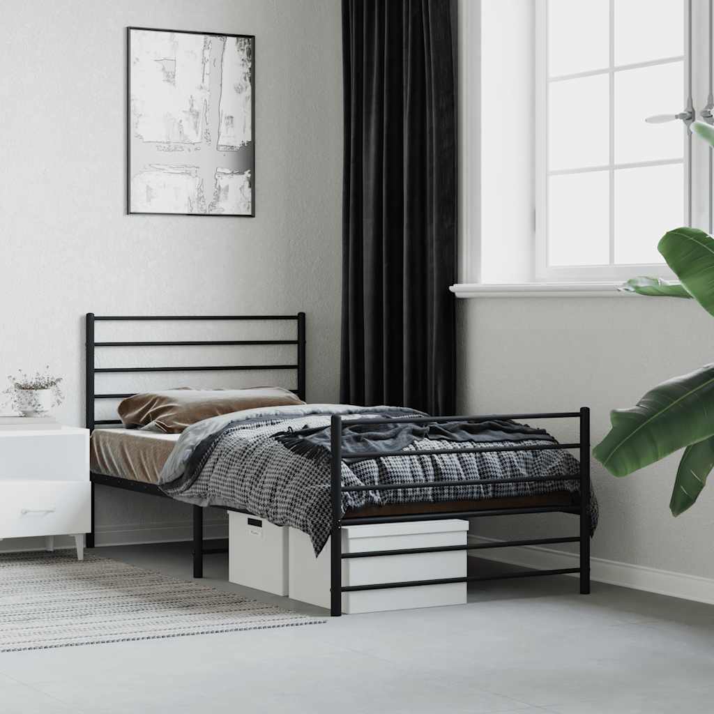 vidaXL Metal Bed Frame without Mattress with Footboard Black 90x200cm 1