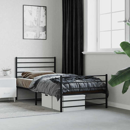 vidaXL Metal Bed Frame without Mattress with Footboard Black 90x200cm 1