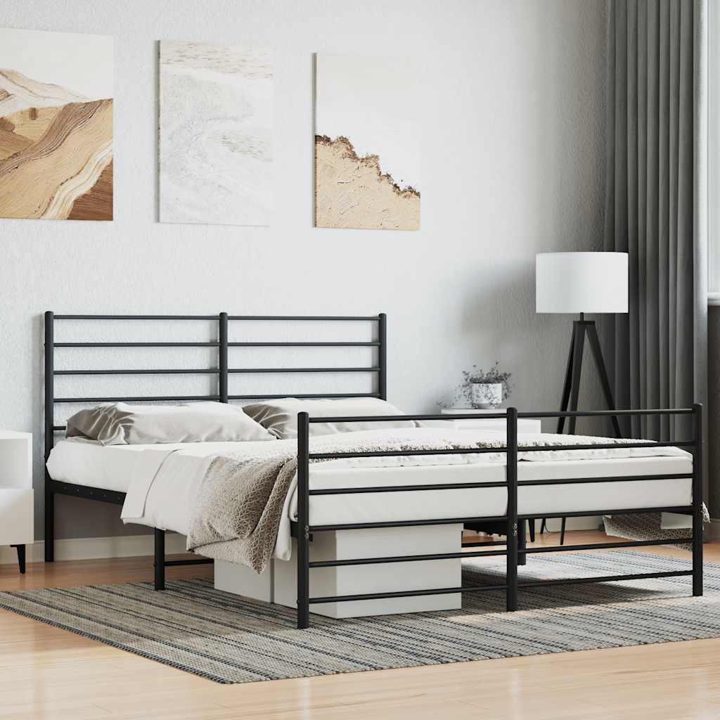 vidaXL Metal Bed Frame without Mattress with Footboard Black 120x200cm 1