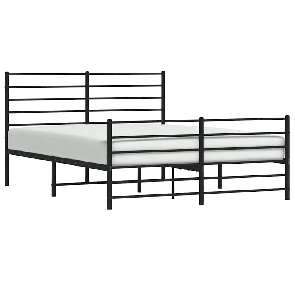 vidaXL Metal Bed Frame without Mattress with Footboard Black 135x190cm 5