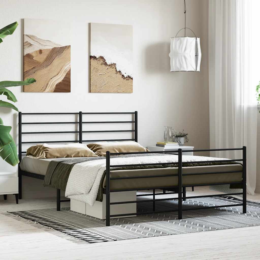 vidaXL Metal Bed Frame without Mattress with Footboard Black 140x190cm 4
