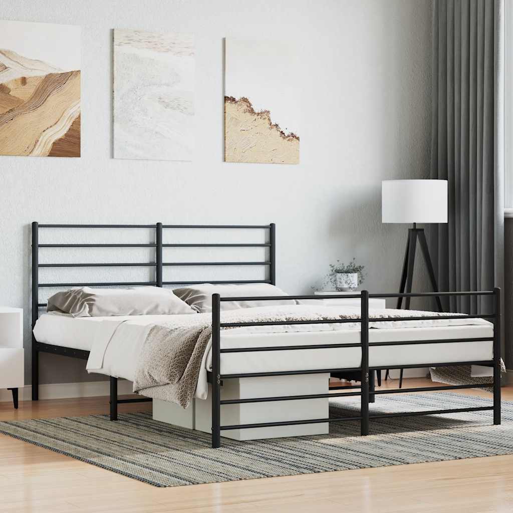 vidaXL Metal Bed Frame without Mattress with Footboard Black 140x190cm 1
