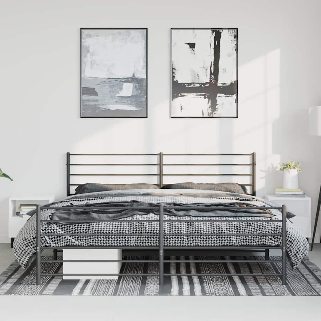 vidaXL Metal Bed Frame without Mattress with Footboard Black 193x203cm 3