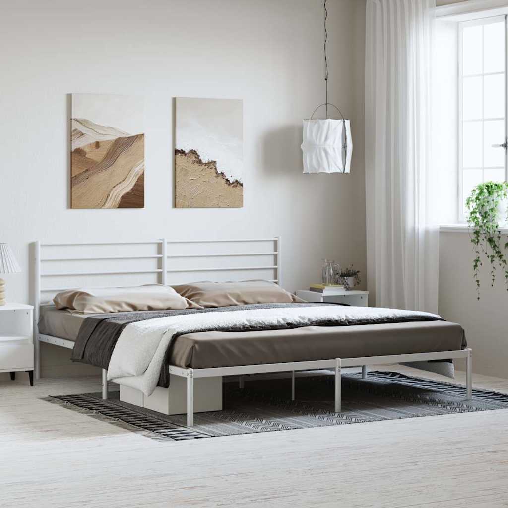 vidaXL Metal Bed Frame without Mattress with Headboard White 183x213cm 1