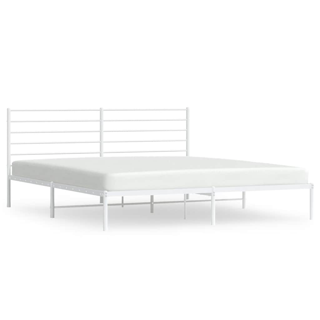 vidaXL Metal Bed Frame without Mattress with Headboard White 193x203cm 2