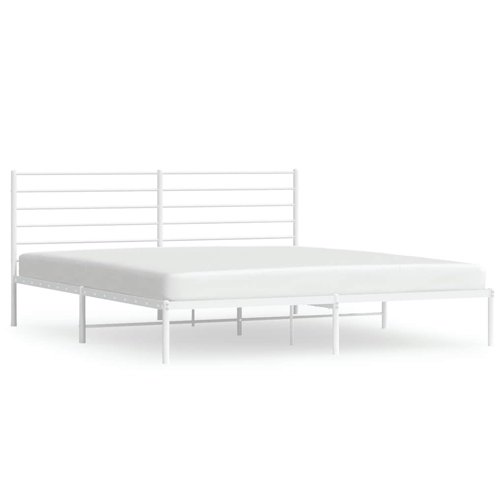 vidaXL Metal Bed Frame without Mattress with Headboard White 200x200cm 2