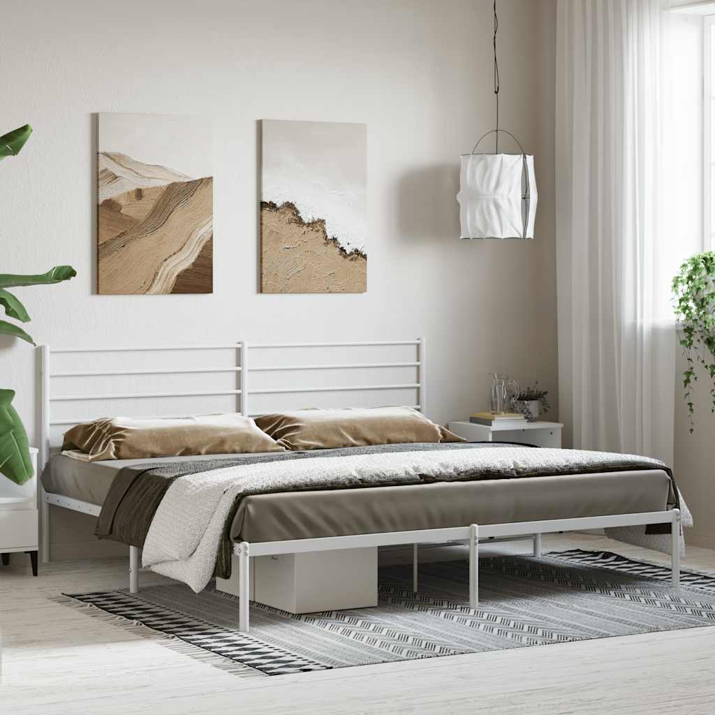 vidaXL Metal Bed Frame without Mattress with Headboard White 200x200cm 4