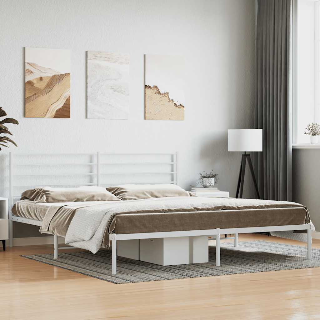 vidaXL Metal Bed Frame without Mattress with Headboard White 200x200cm 1