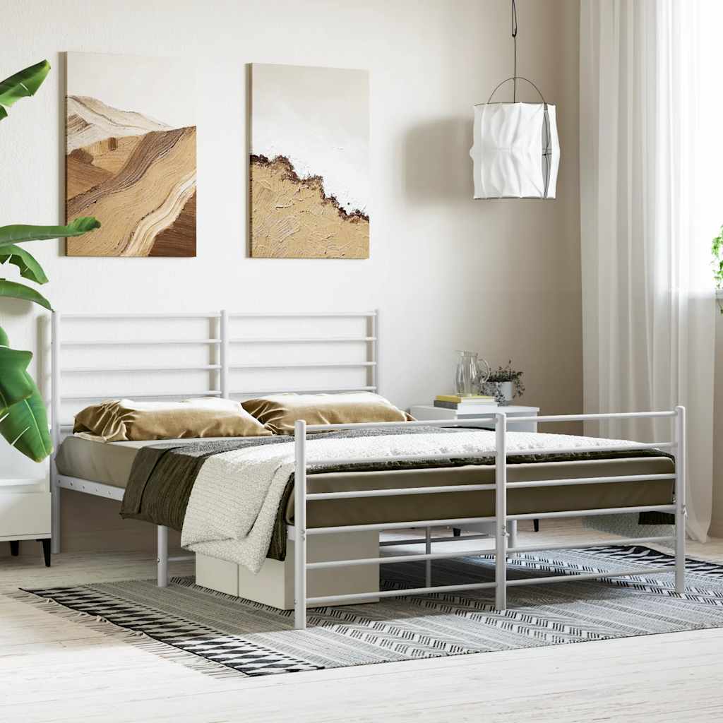 vidaXL Metal Bed Frame without Mattress with Footboard White 120x190cm 4