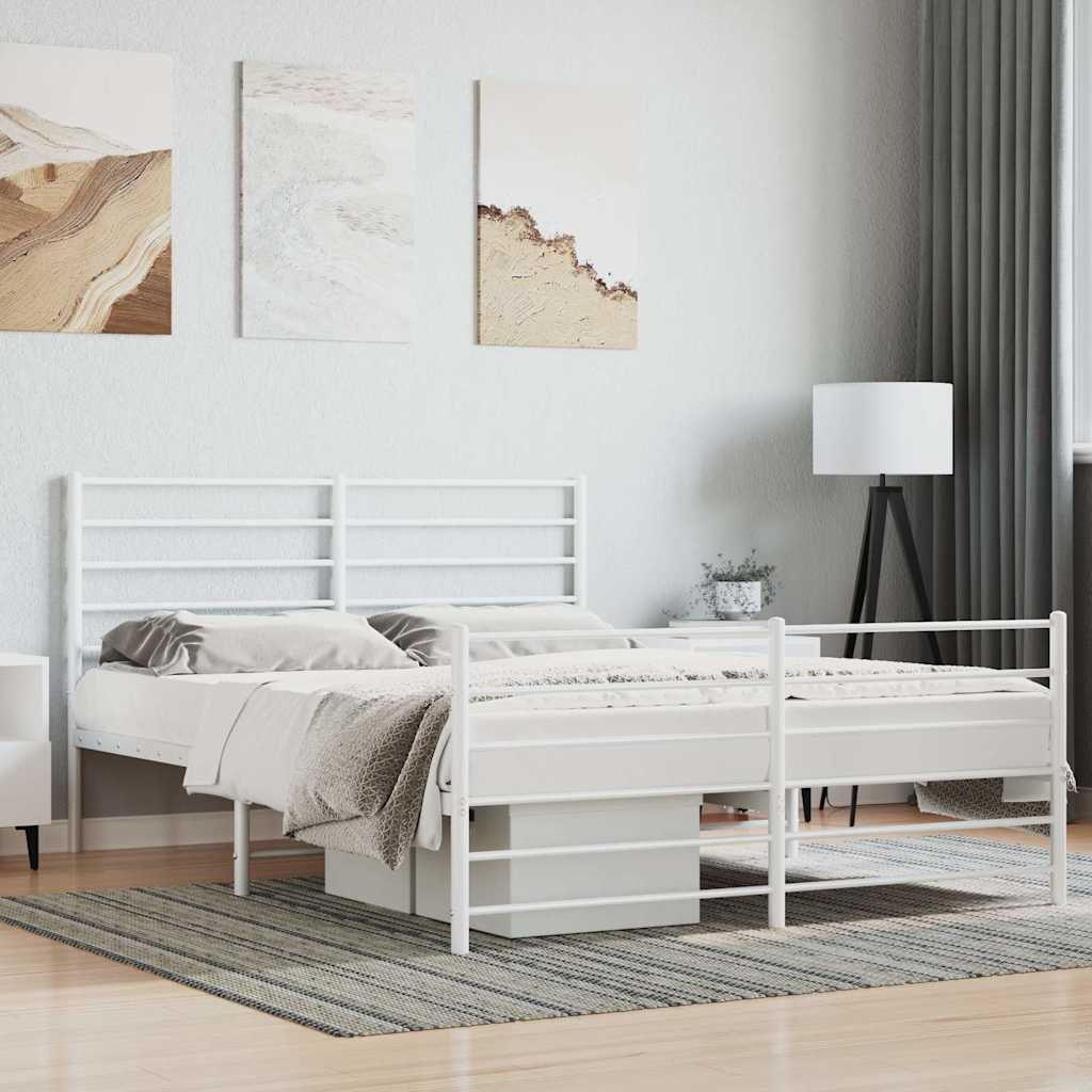 vidaXL Metal Bed Frame without Mattress with Footboard White 120x190cm 1