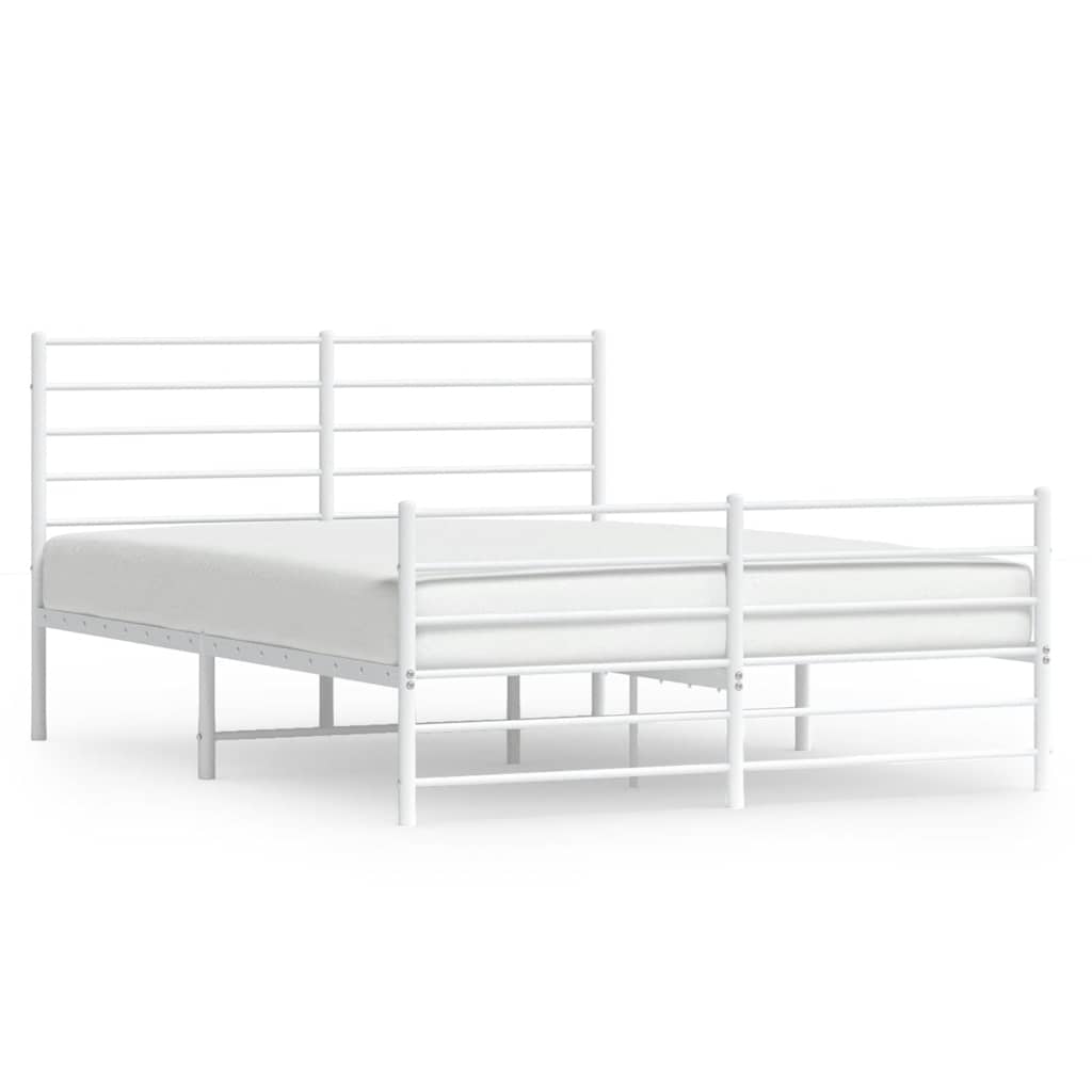 vidaXL Metal Bed Frame without Mattress with Footboard White 120x200cm 2