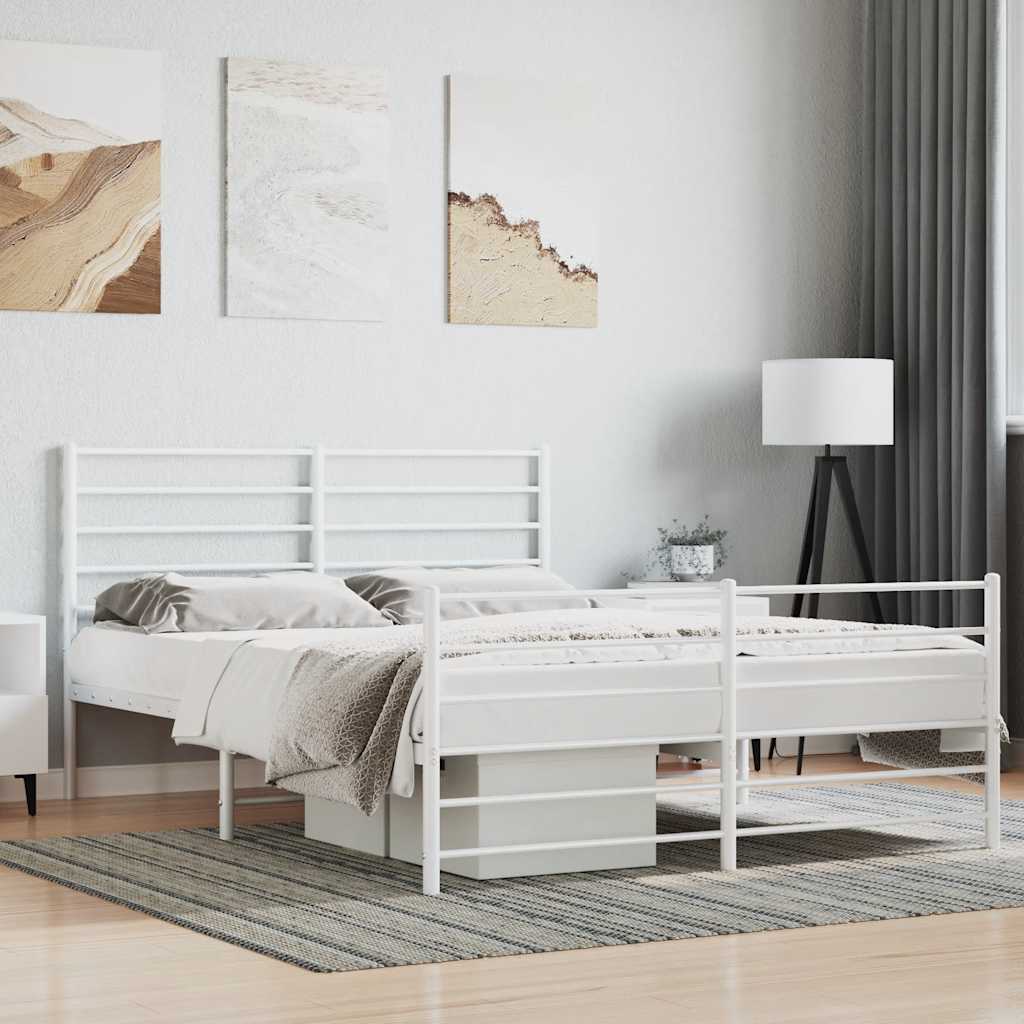 vidaXL Metal Bed Frame without Mattress with Footboard White 120x200cm 1