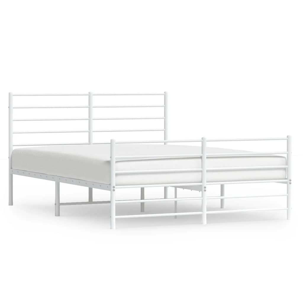 vidaXL Metal Bed Frame without Mattress with Footboard White 140x190cm 2