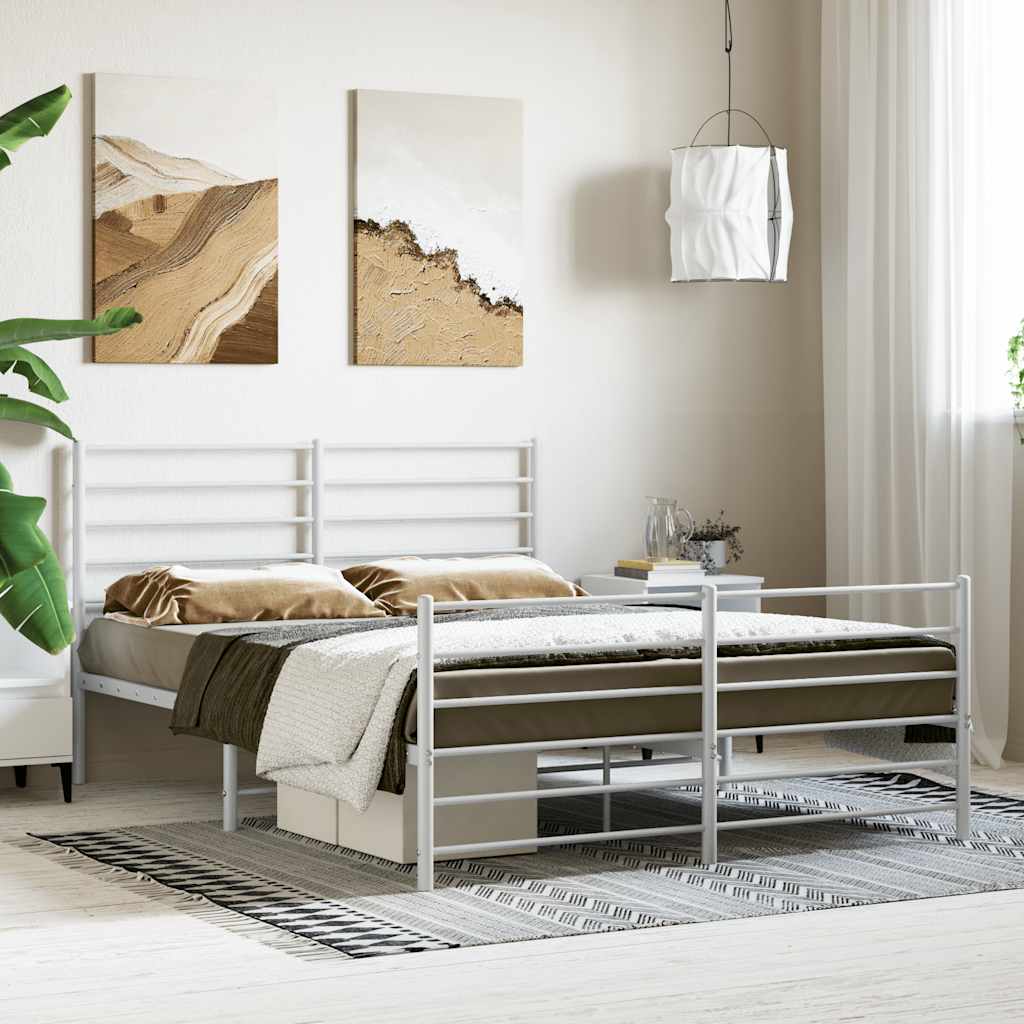 vidaXL Metal Bed Frame without Mattress with Footboard White 140x190cm 4