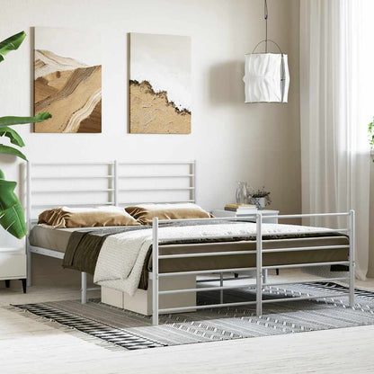 vidaXL Metal Bed Frame without Mattress with Footboard White 140x190cm 4
