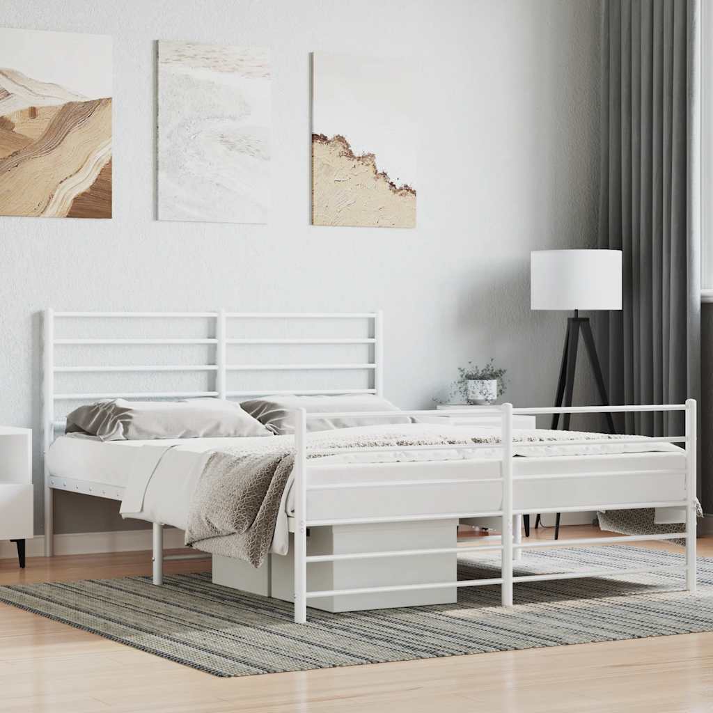 vidaXL Metal Bed Frame without Mattress with Footboard White 140x190cm 1