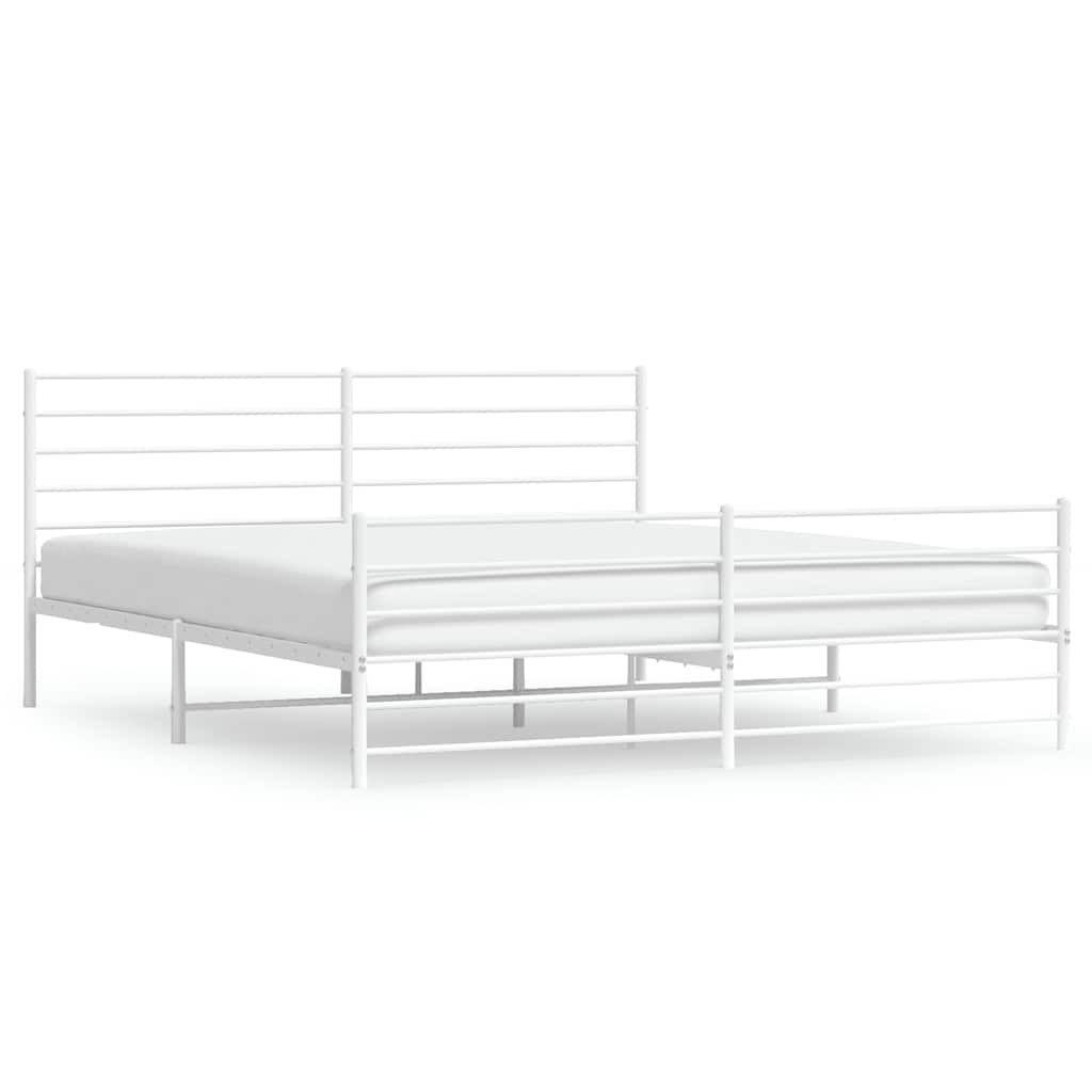 vidaXL Metal Bed Frame without Mattress with Footboard White 183x213cm 2