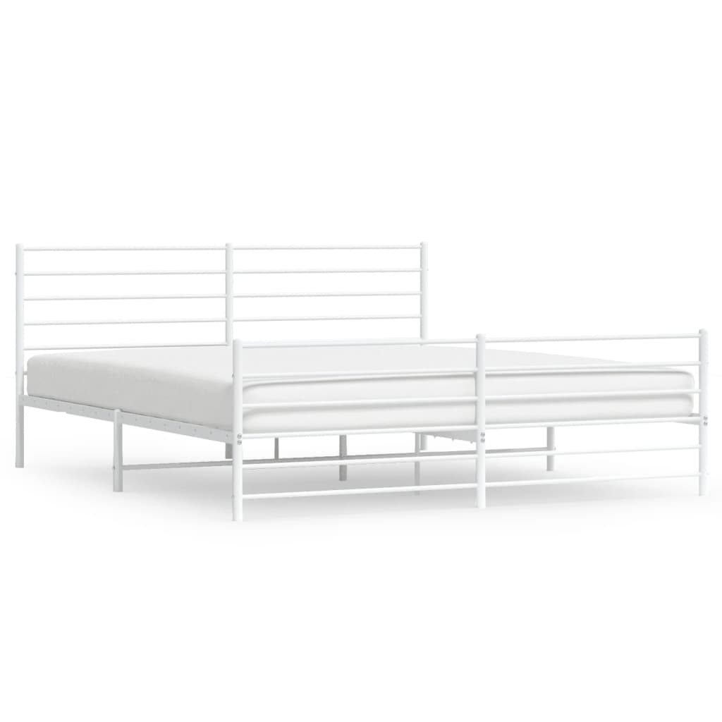 vidaXL Metal Bed Frame without Mattress with Footboard White 200x200cm 2