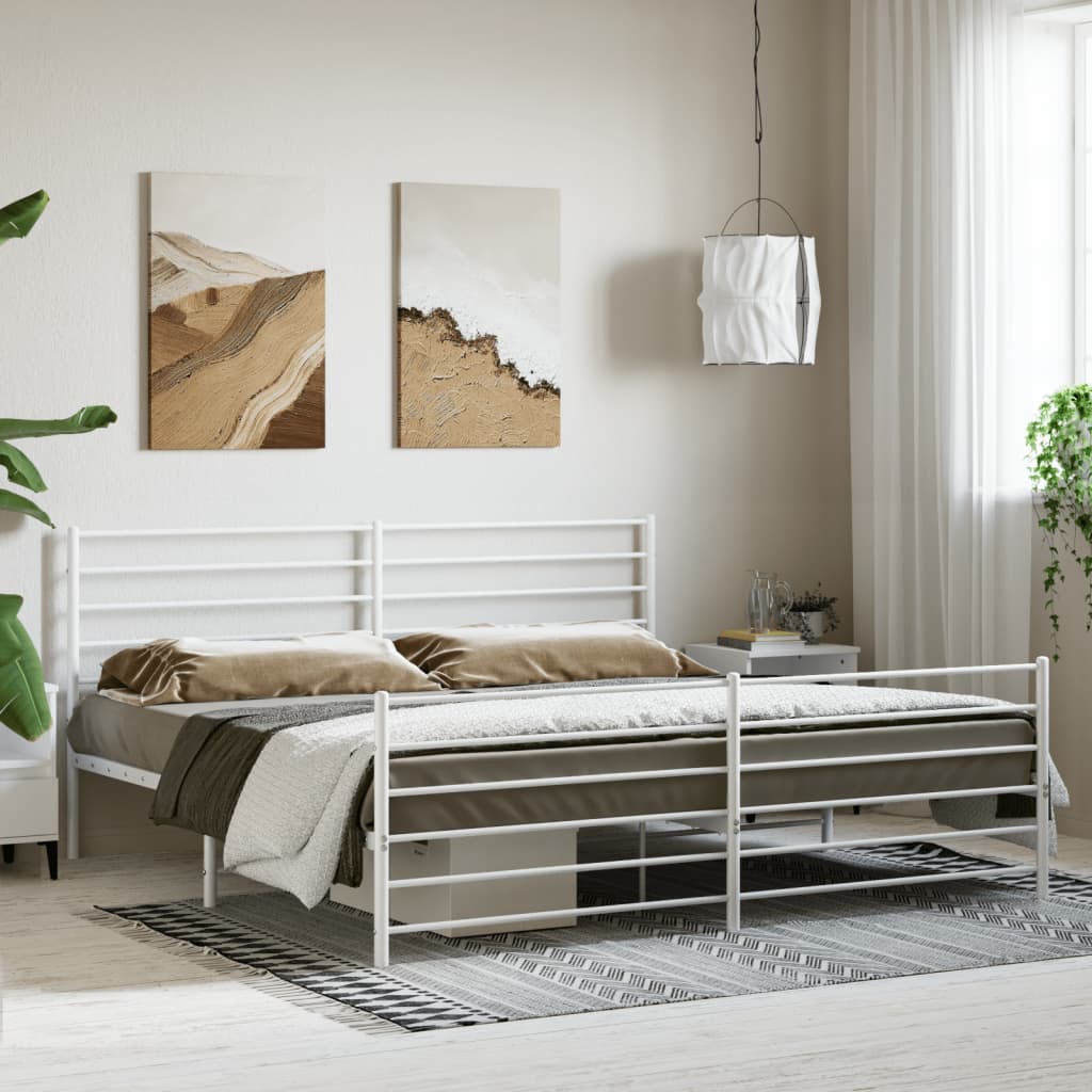 vidaXL Metal Bed Frame without Mattress with Footboard White 200x200cm 4
