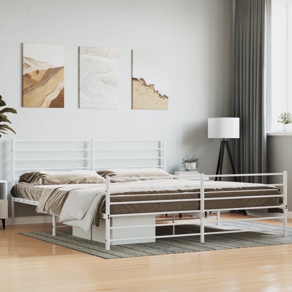 vidaXL Metal Bed Frame without Mattress with Footboard White 200x200cm 1