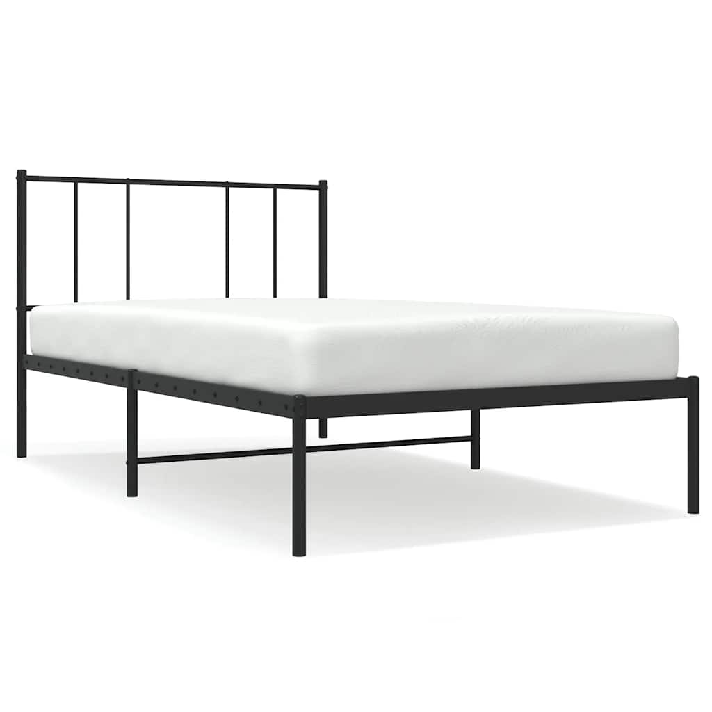 vidaXL Metal Bed Frame without Mattress with Headboard Black 90x190cm 2
