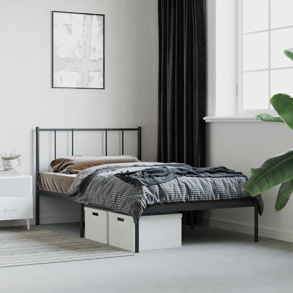 vidaXL Metal Bed Frame without Mattress with Headboard Black 90x190cm 4