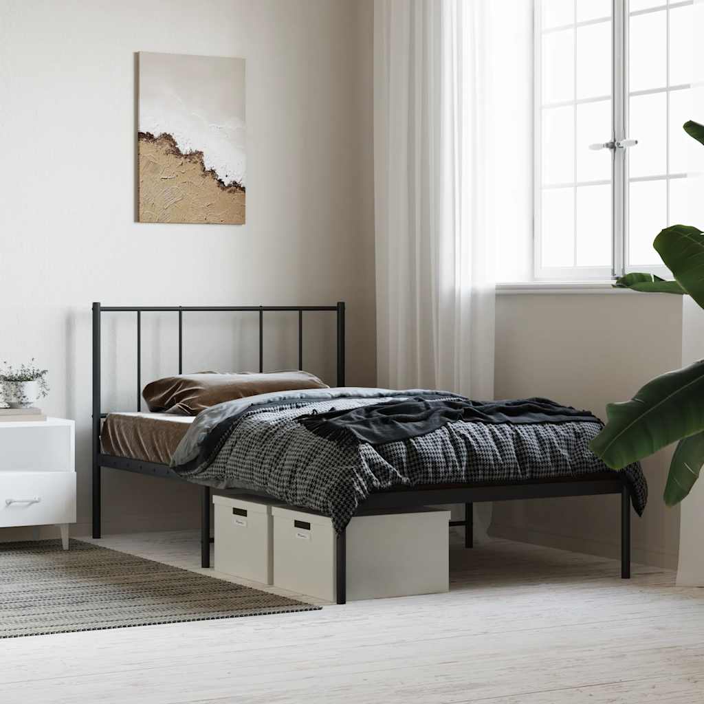 vidaXL Metal Bed Frame without Mattress with Headboard Black 90x190cm 1