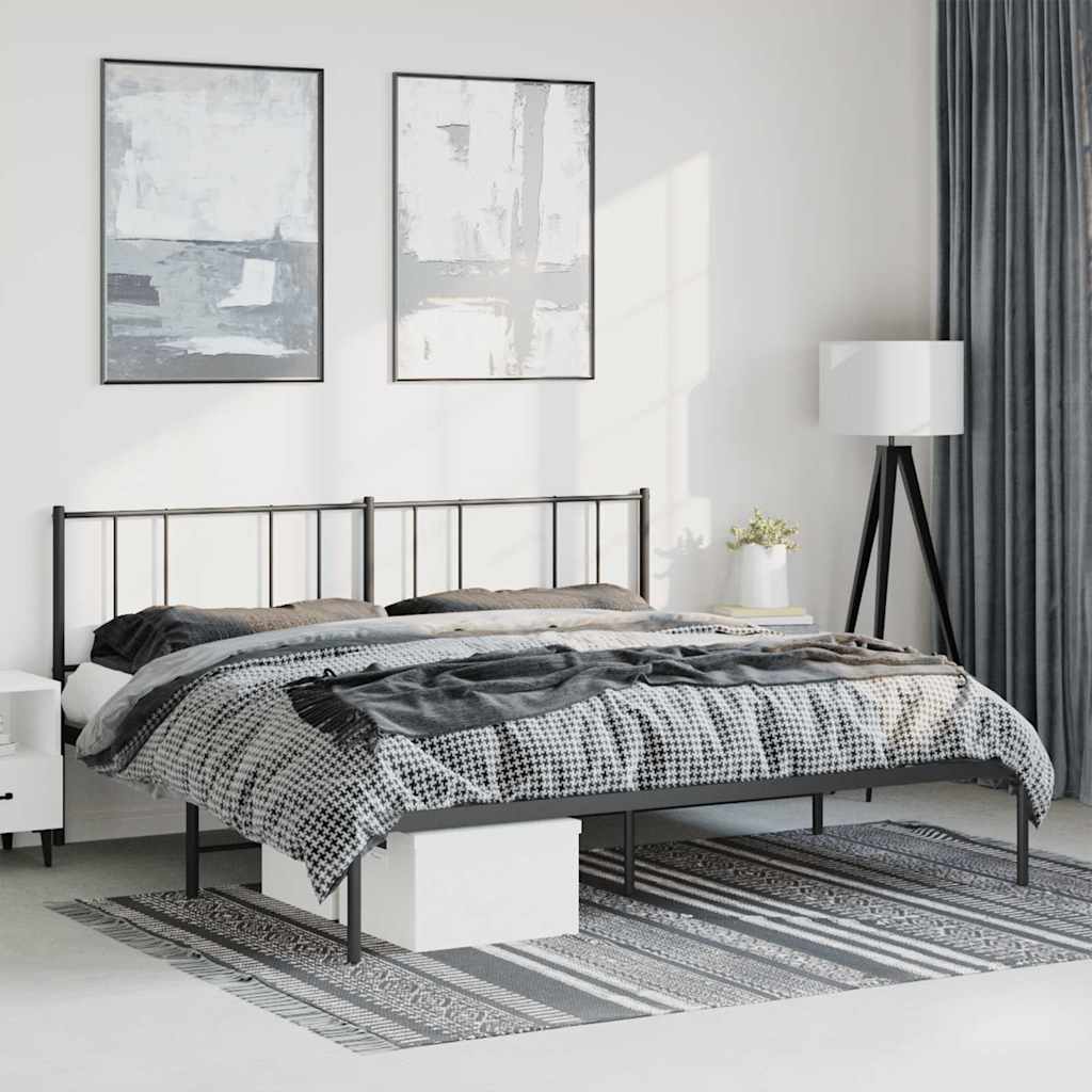 vidaXL Metal Bed Frame without Mattress with Headboard Black 193x203cm 1