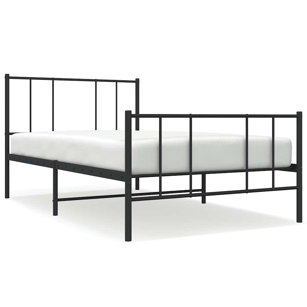 vidaXL Metal Bed Frame without Mattress with Footboard Black 90x190cm 2